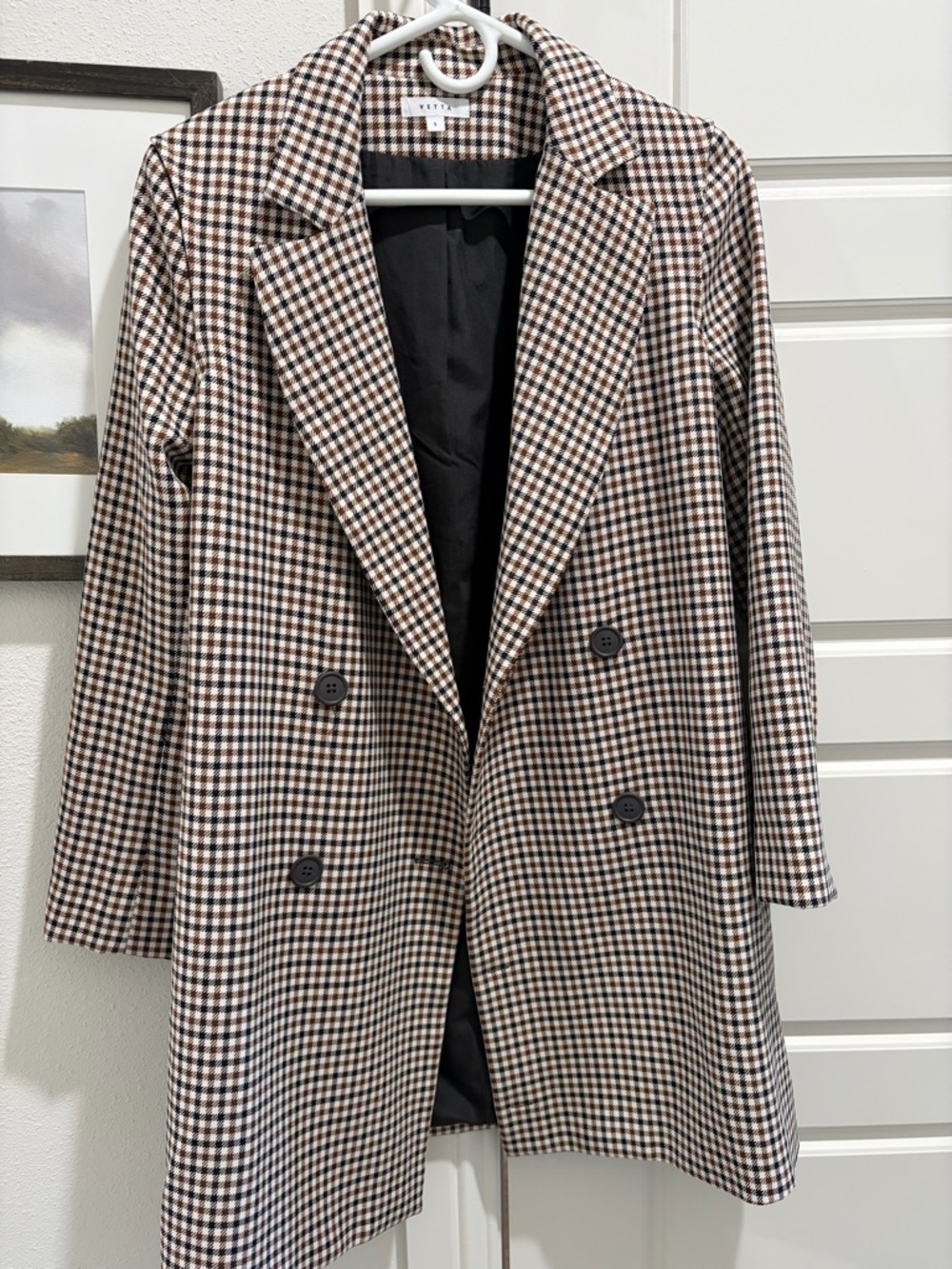 VETTA Brown and Black Checked Double-Breasted Blazer